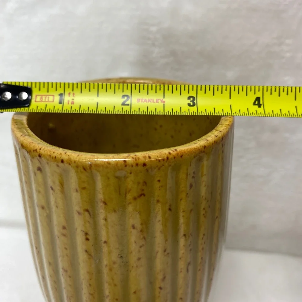 Vintage Ceramic Pottery Vase Yellow Speckled Glaze Rustic‎ Farmhouse
